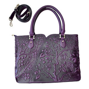 PIJUSHI Womens Floral Embossed Leather Purse Purple Handbag Western Whimsigoth